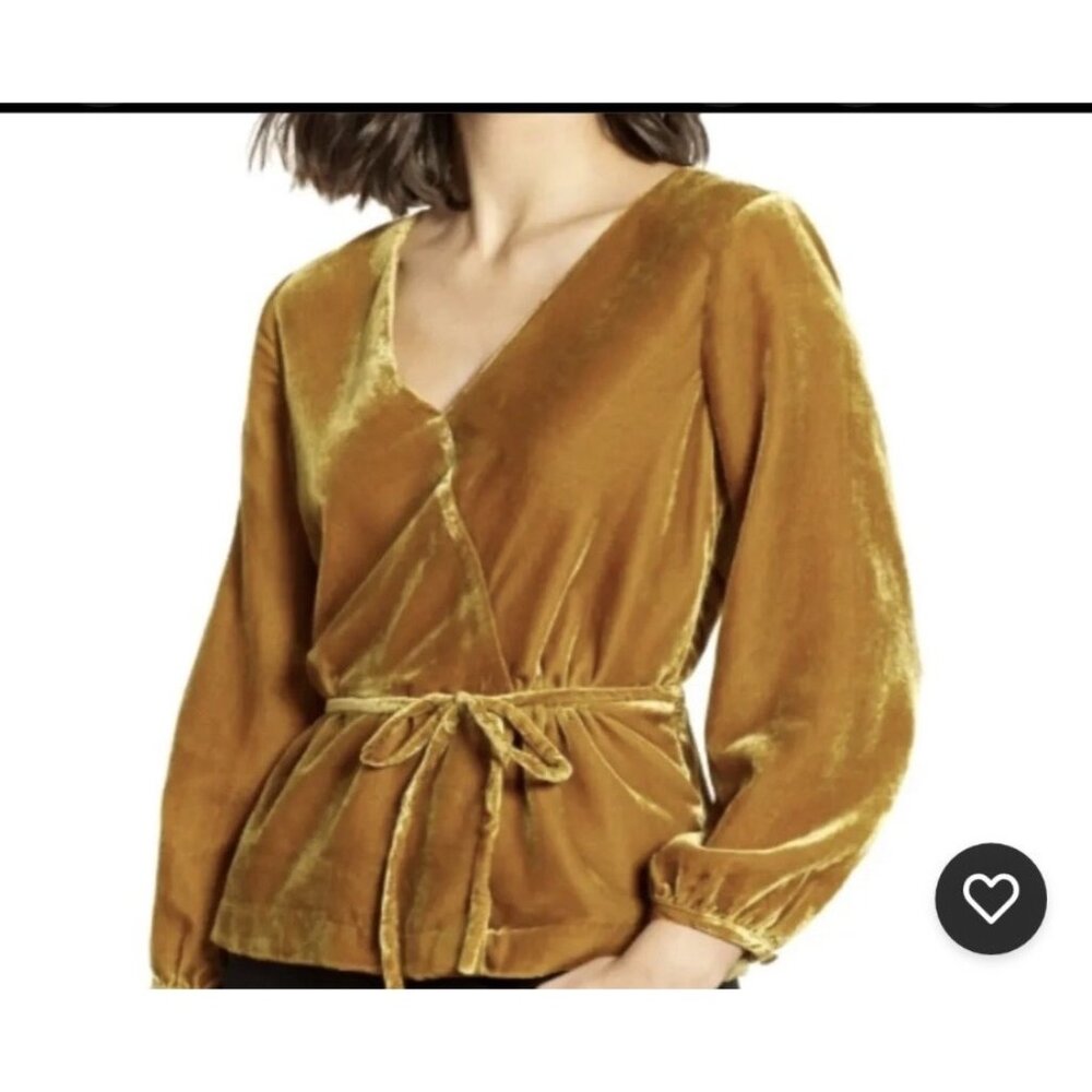 J. Crew Golden Velvet Wrap Blouse With Tie Waist Long Sleeves V-Neck Women’s Siz